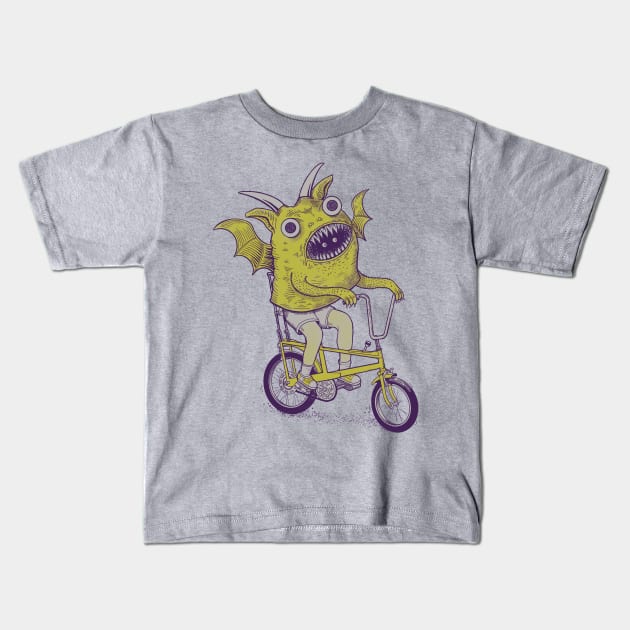 Monster Kid On Chopper Bike Kids T-Shirt by RGB Ginger